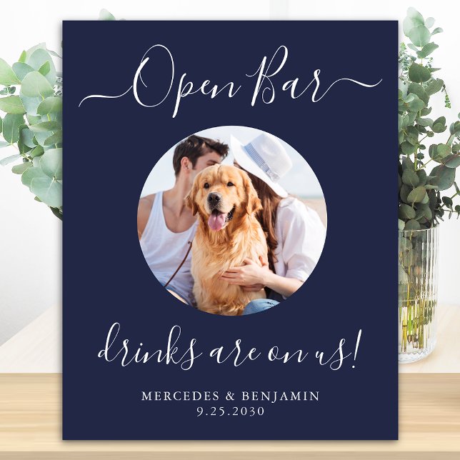 Pet Dog Wedding Open Bar Personalized Navy Blue  Poster (Creator Uploaded)
