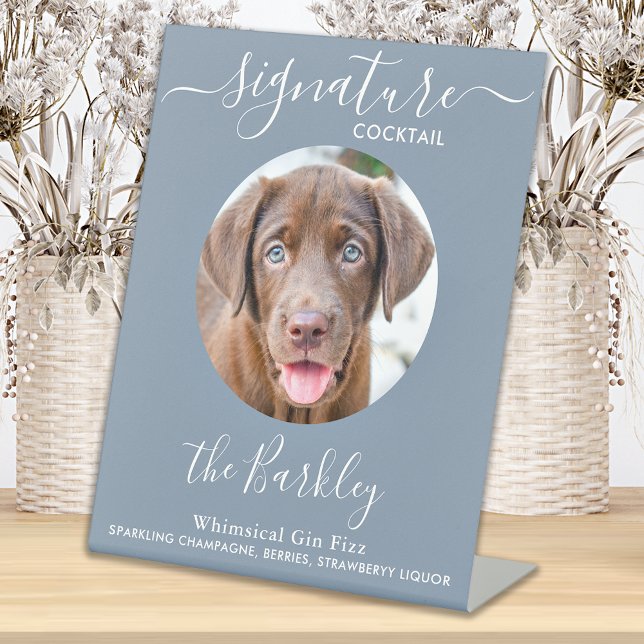 Pet Dog Wedding Signature Cocktail Dusty Blue  Pedestal Sign (Creator Uploaded)
