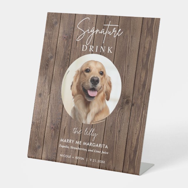 Pet Dog Wedding Signature Drinks Cocktail Bar Pedestal Sign (Front)