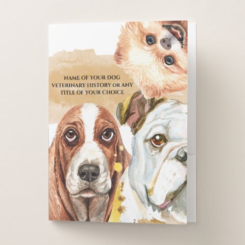 Pet dogs realistic watercolor faces illustration pocket folder