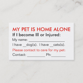 Pet emergency contact info wallet cards dog cat