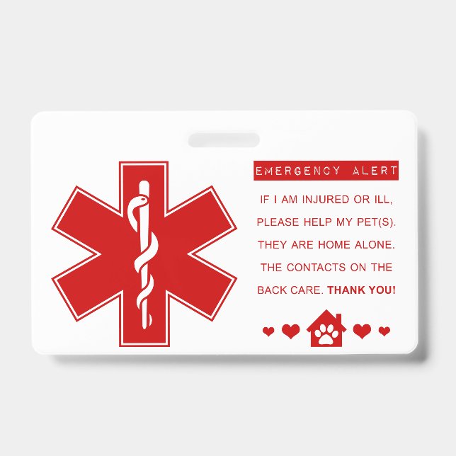 pet emergency contacts badge (Front)