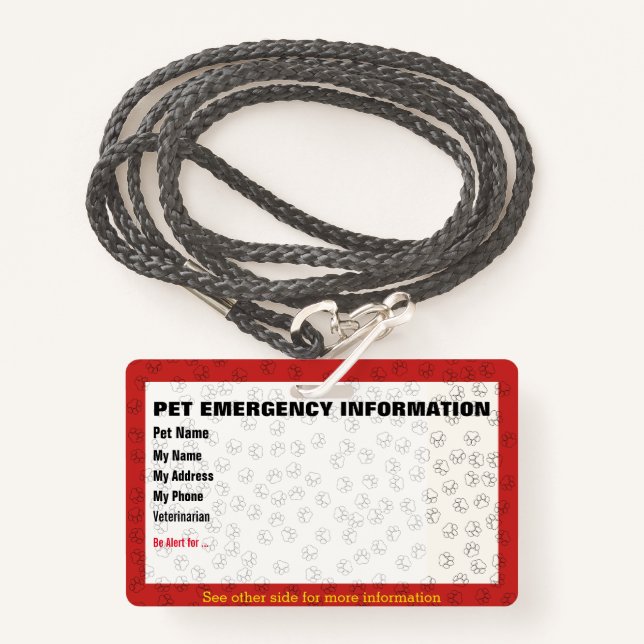 Pet Emergency Information Card Badge (Front with Lanyard)