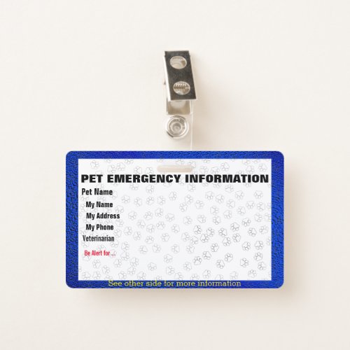 Pet Emergency Information Card Badge