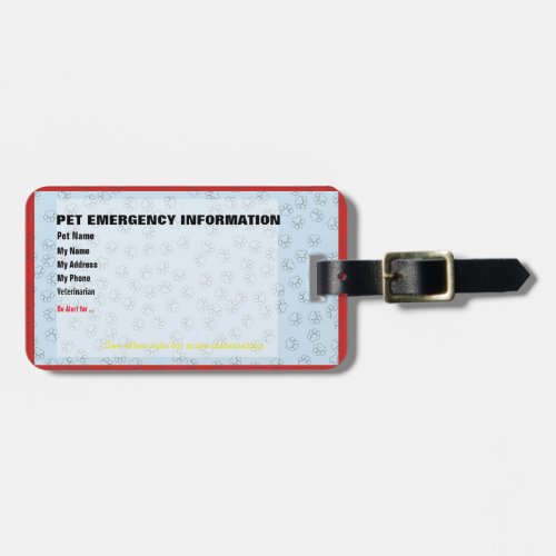 Pet Emergency Information Card v2 Luggage Tag