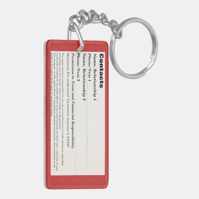 Pet Emergency Information Card v3 Keychain (Back Left)