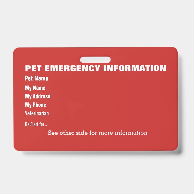 Pet Emergency Information Card v5 Badge (Front)