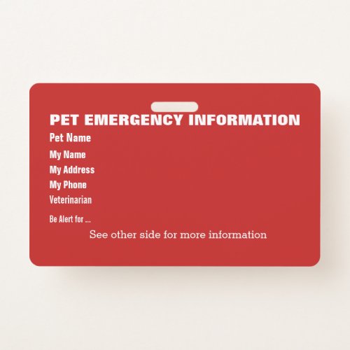 Pet Emergency Information Card v5 Badge
