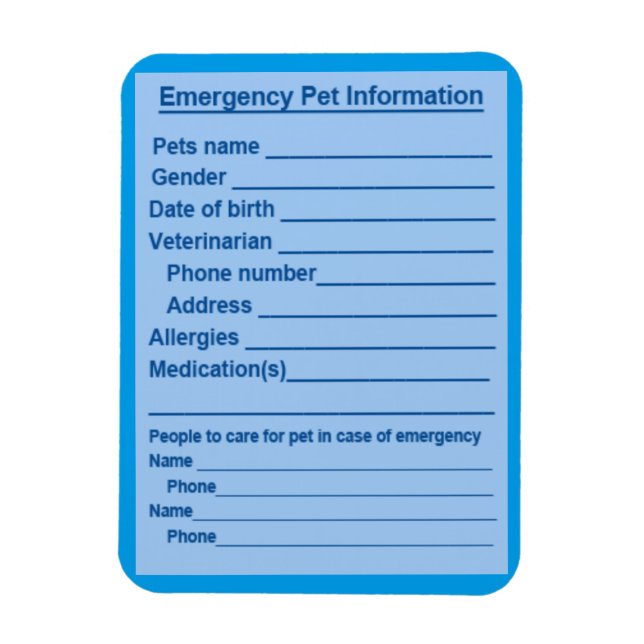 Pet Emergency Information Magnet (Vertical)