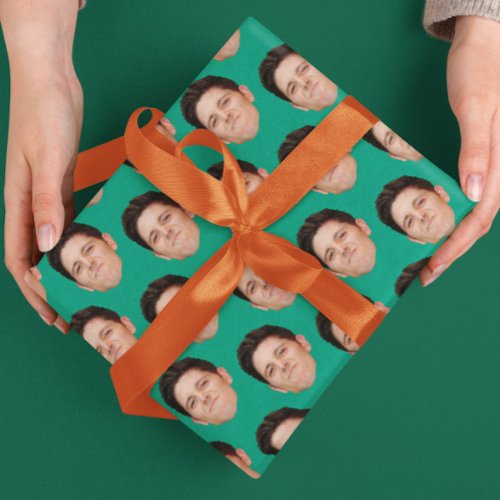 Pet Face Photo Emerald Green Gift Wrapping Paper