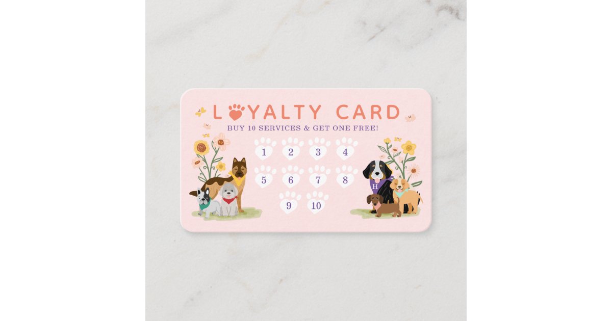 Pet Family Pet Care & Grooming Paw Print Loyalty Business Card | Zazzle