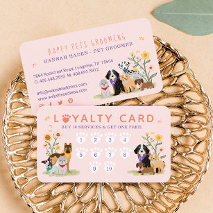 Pet Family Pet Care & Grooming Paw Print Loyalty Business Card