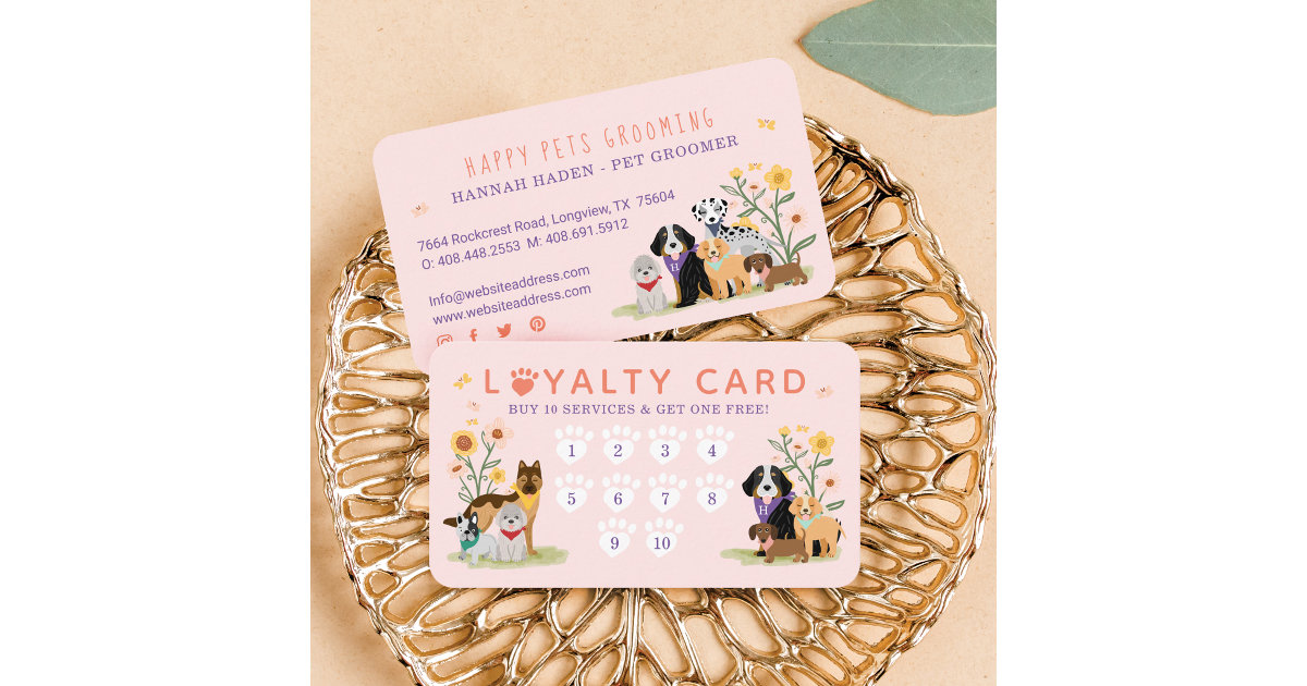 Pet Family Pet Care & Grooming Paw Print Loyalty Business Card -  Moodthology Papery