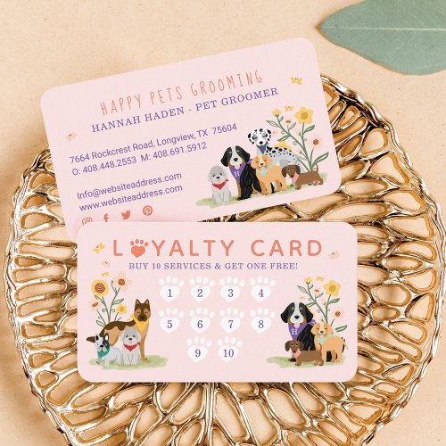 Pet Family Pet Care  Grooming Paw Print Loyalty Business Card