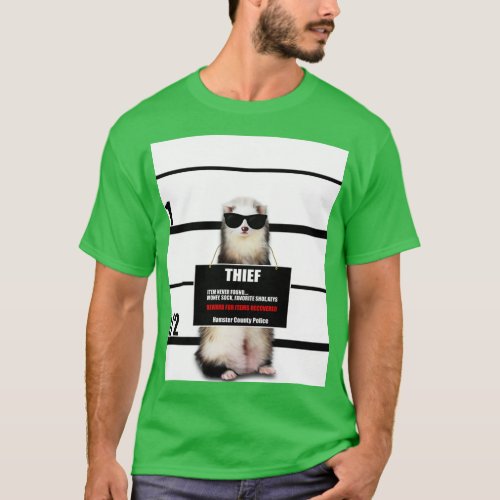 Pet Ferret Funny Thief Mugshot Ferret Lover Gift  T_Shirt