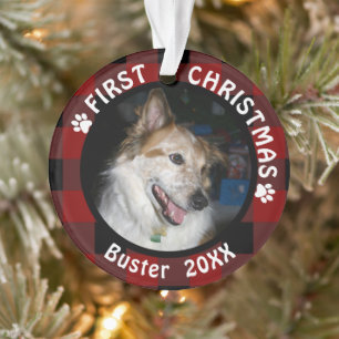 Pet FIRST CHRISTMAS 2-Photo Red & Black Plaid Ornament