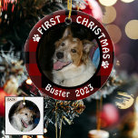 Pet FIRST CHRISTMAS 2-Sided 2-Photo Buffalo Check Ceramic Ornament<br><div class="desc">Commemorate a pet's First Christmas with two photos on this double-sided keepsake ceramic ornament featuring red and black buffalo check plaid and your personalized text on the front. The back features a full-bleed photo. Change or delete the text as desired. ASSISTANCE: For help with design modification or personalization, color change,...</div>