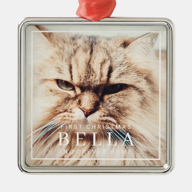 Pet First Christmas in Forever Home Photo Holiday Metal Ornament (Front)
