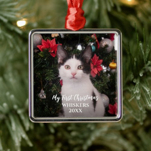 Pet First Christmas Modern  Metal Ornament