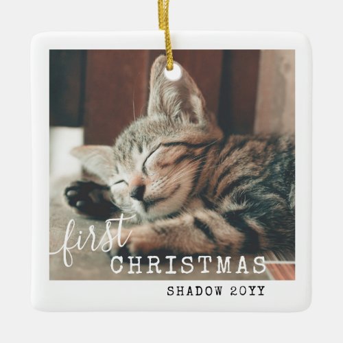 Pet First Christmas Photo Cute Simple Ceramic Ornament