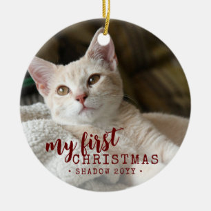 Pet First Christmas Photo Simple Cute Ceramic Ornament