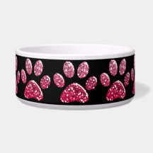 Pet Food Bowl - Dk Pinks Bling Paw Prints