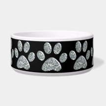 Pet Food Bowl - Light Silver Bling Paw Prints