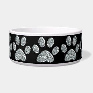 Pet Food Bowl - Light Silver Bling Paw Prints