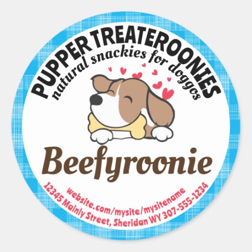 Pet food dog puppy treats personalized packaging classic round sticker