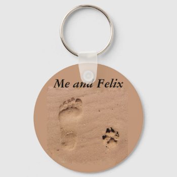 Pet & Footprint In The Sand Keychain by Paws_At_Peace at Zazzle