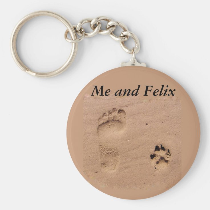 Pet & Footprint in the Sand Keychain Zazzle