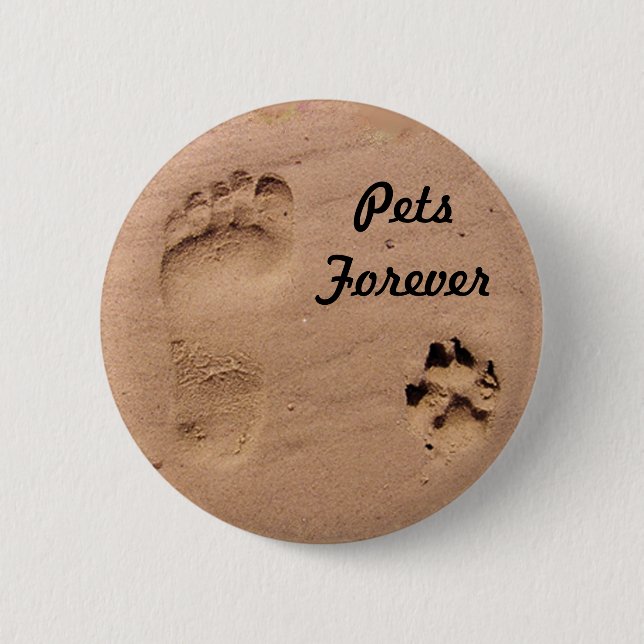Pet & Footprint in the Sand Pinback Button (Front)