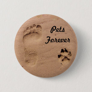 Pet & Footprint in the Sand Pinback Button