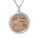 Pet &amp; Footprint In The Sand Silver Plated Necklace at Zazzle