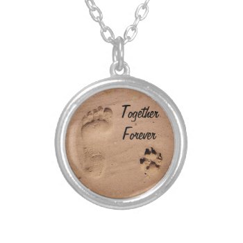 Pet & Footprint In The Sand Silver Plated Necklace by Paws_At_Peace at Zazzle