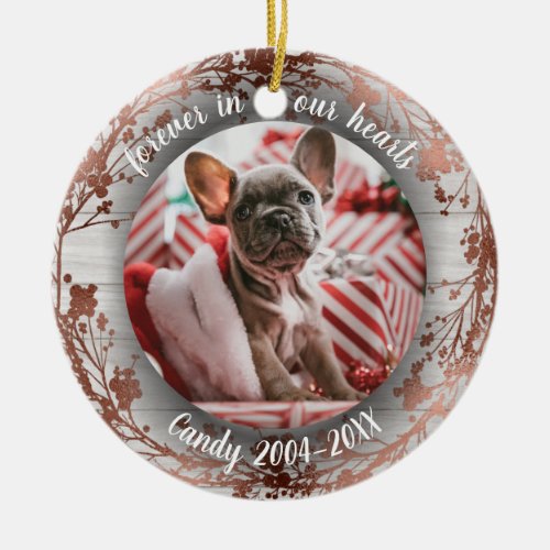 Pet forever in our hearts Memorial Custom Photo Ceramic Ornament