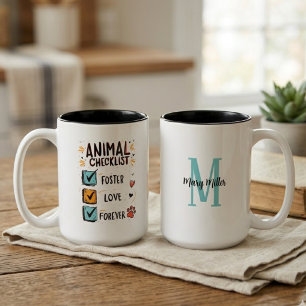 Pet Foster Fail Humor Animal Lover Checklist Two-Tone Coffee Mug