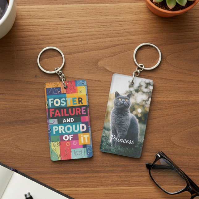 Pet Foster Fail Humor Cat Mom Rescue Keychain (Foster failure cat keychain for the proud rescue advocate on their pet's adoption day.)
