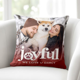 Pet Friend Photo Joyful Bold Type Pawprint Red Throw Pillow