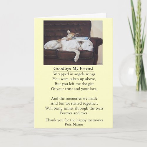 pet friend sympathy poem original customizable card