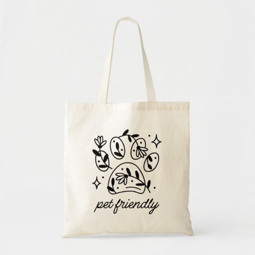 Pet friendly floral dog paw aesthetic tote bag