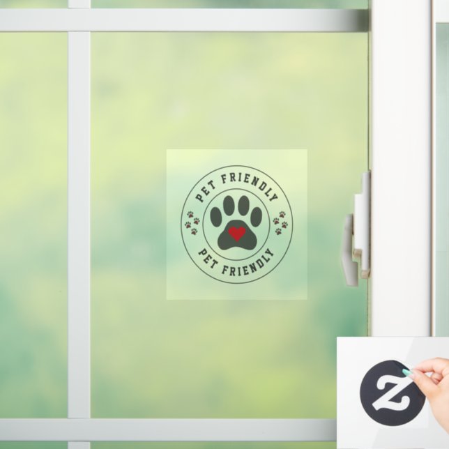 Pet Friendly Label with heart paw Window Cling (Home)
