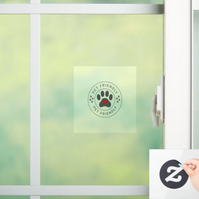 Pet Friendly Label with heart paw Window Cling (Home)