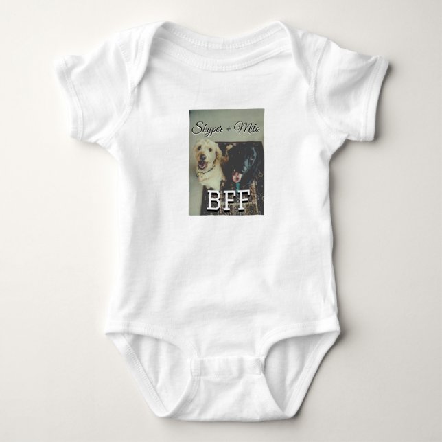 Pet friends besties add name pet photo animal love baby bodysuit (Front)