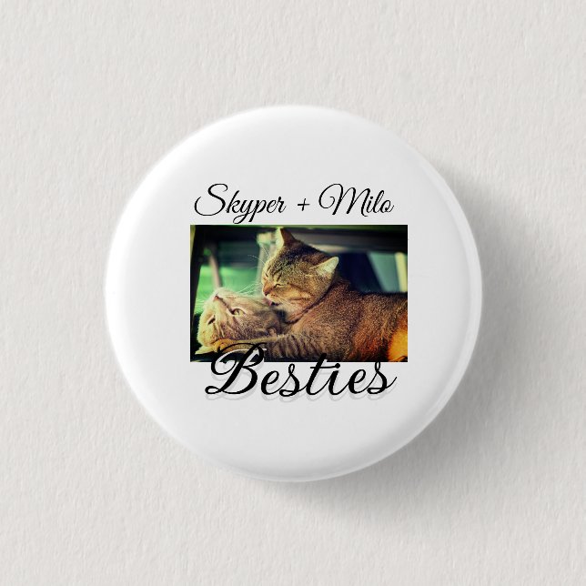Pet friends besties add name pet photo animal love button (Front)