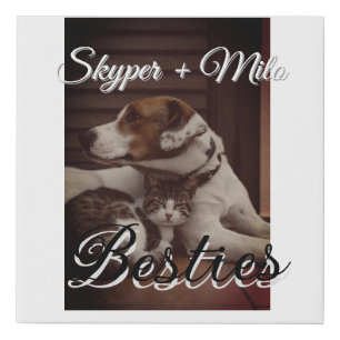 Pet friends besties add name pet photo animal love faux canvas print