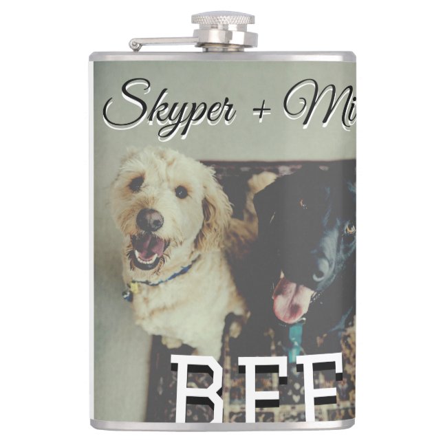 Pet friends besties add name pet photo animal love flask (Front)