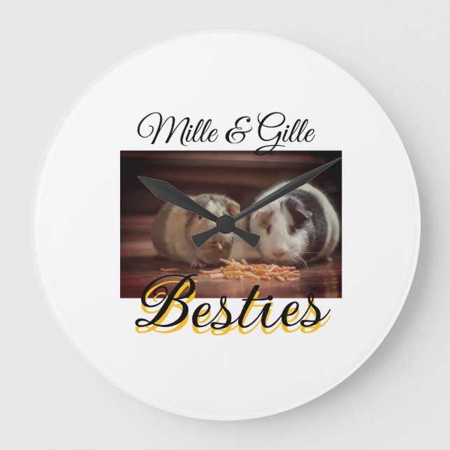 Pet friends besties add name pet photo animal love large clock (Front)