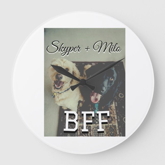 Pet friends besties add name pet photo animal love large clock (Front)