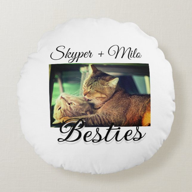 Pet friends besties add name pet photo animal love round pillow (Front)